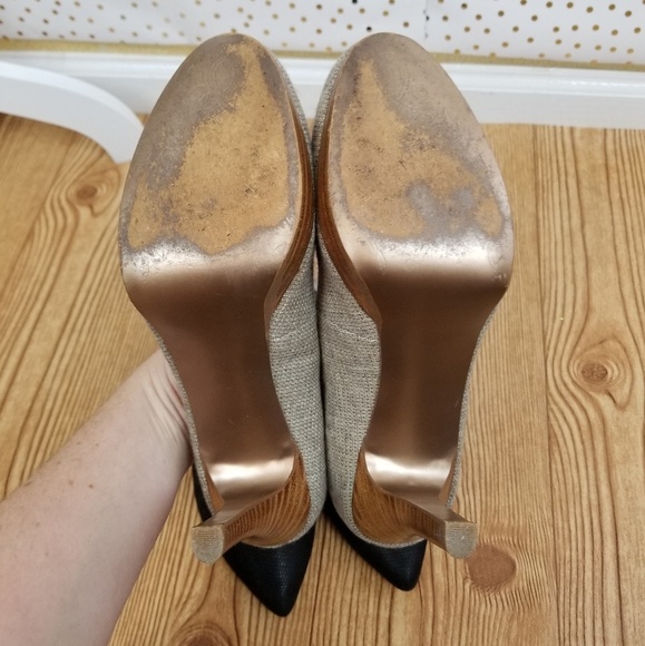 Tahari Lonnie Taupe Textured Stacked Pump - Picture 6 of 6